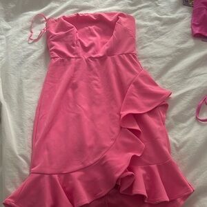 Pink strapless mini dress